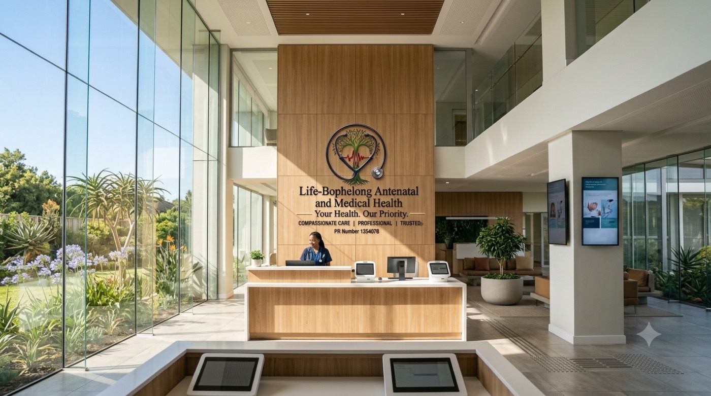 The clinic's bright reception lobby, with a receptionist ready to welcome you at the front desk